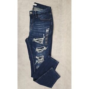 Rue 21 Womens Jeans Size 14 Blue Distressed Denim Ultimate Stretch High Rise NWT